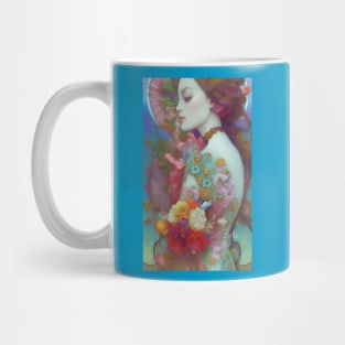 Pretty girl with flowers and roses dreamy surreal tattoo Mug